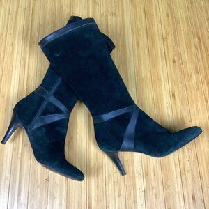 Audrey Brooke Black Suede Leather Boots 10M